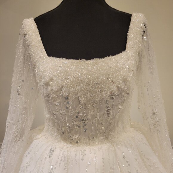 Sparkling White Wedding Dress Gown with Sequin and Beaded Embellishments - Picture 6 of 16